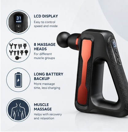 Powerful Massage Gun Muscle Massager 8 Heads Deep Tissue LCD Display Rechargeable