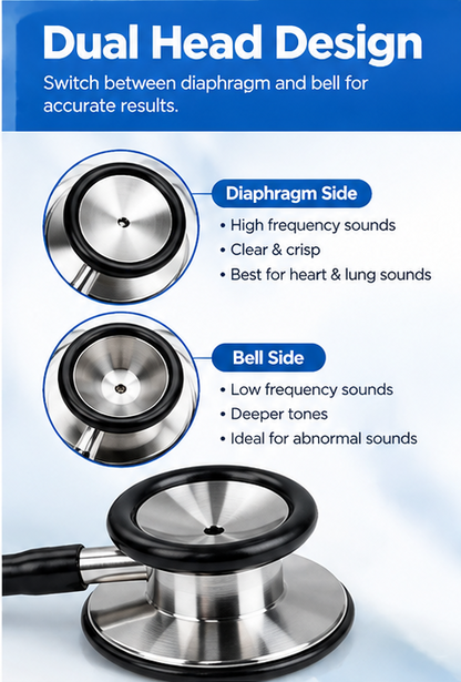 Professional Dual Head Stethoscope – Black & Silver