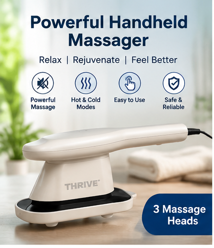 Thrive Handheld Massager with Hot & Cold Modes 3 Massage Heads
