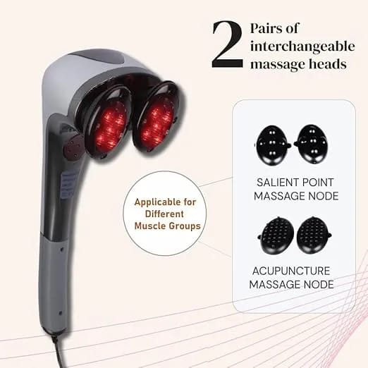 Double Head Heated Body Massager with 2 Interchangeable Massage Heads