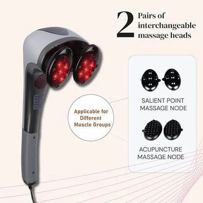 Double Head Heated Body Massager with 2 Interchangeable Massage Heads